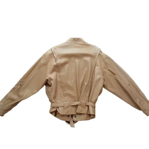 Claude Montana Ideal Cuir 1980s Tan Leather Bomber Jacket US size 10
